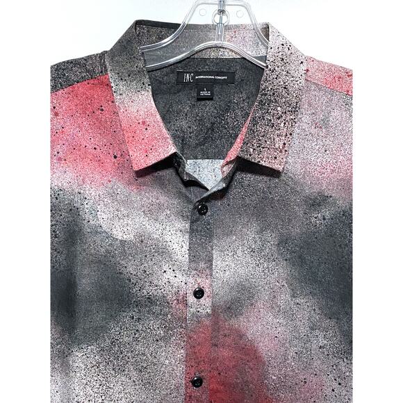 INC Spray Paint Splatter Button Shirt Mens L Red Black Gray Grunge Retro NYE NWT - Picture 2 of 8